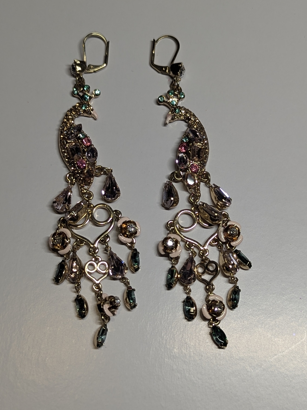 Betsey Johnson Gold-Tone Multi Crystal Peacock Chandelier Earrings